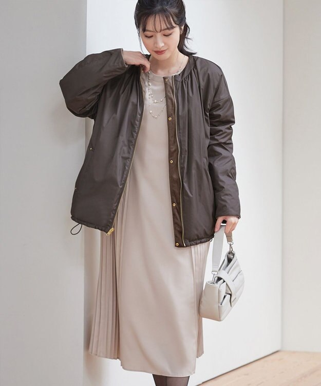 Tiaclasse 【リバーシブル】表裏2WAYベロアキルティングブルゾン モカ