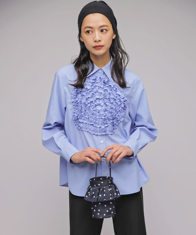 組曲 S 【組曲×setsuko sagittaire】フラワーフリルシャーティング ブラウス ベビーブルー系