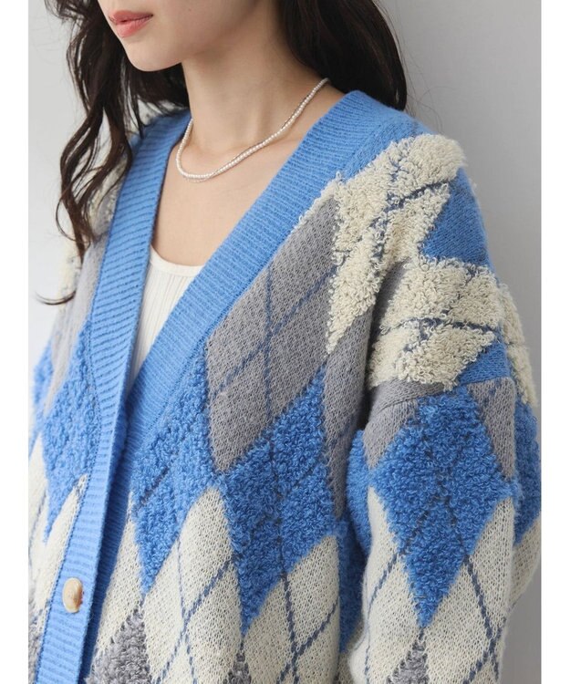 earth music&ecology ループ編みアーガイルカーディガン Blue