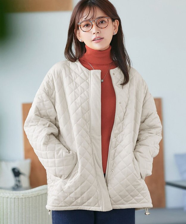 Tiaclasse 【リバーシブル】表裏2WAYベロアキルティングブルゾン オフホワイト