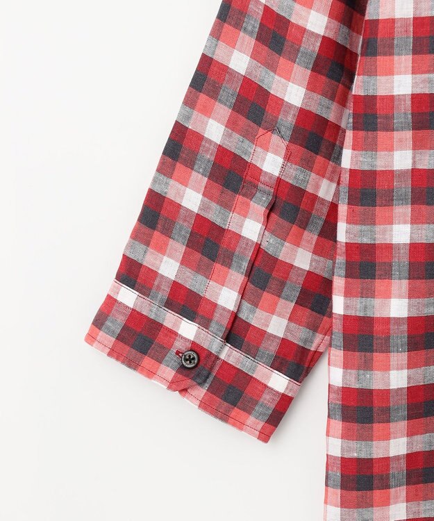 JOSEPH ABBOUD 【麻100％】リネンチェック シャツ レッド系3