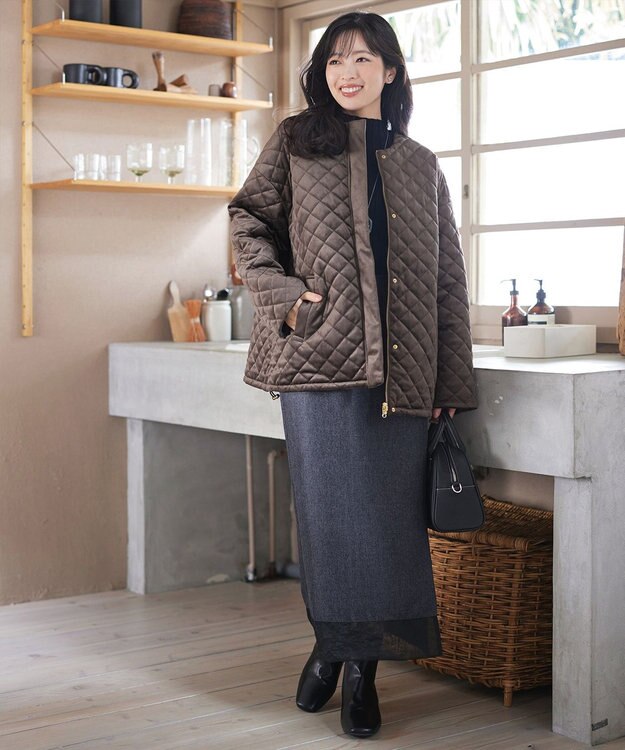 Tiaclasse 【リバーシブル】表裏2WAYベロアキルティングブルゾン モカ