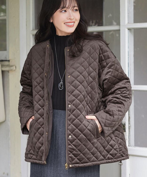 Tiaclasse 【リバーシブル】表裏2WAYベロアキルティングブルゾン モカ