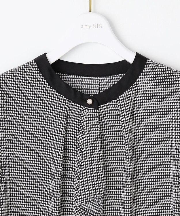 ANY SIS 【洗える】ラッフルボウ ブラウス 長袖 モノトーン千鳥