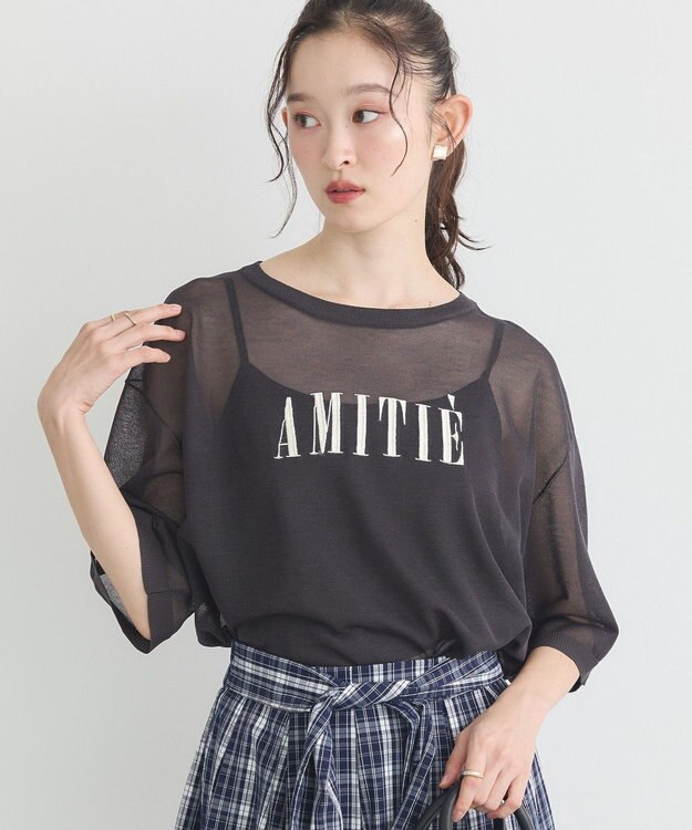 earth music&ecology 【接触冷感】ロゴ刺繍シアープルオーバ Charcoal Gray