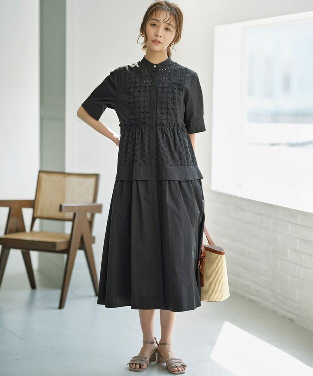組曲 L エンブロイダリーレース シャーティング ワンピース ブラック系