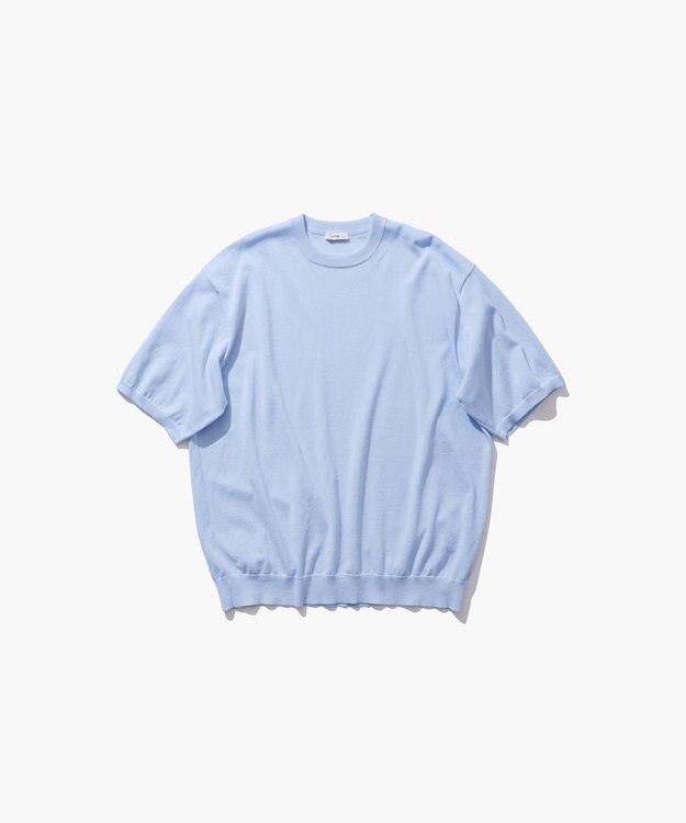 ATON COTTON WASHI KNIT | ハーフスリーブクルーネックセーター - UNISEX SAX