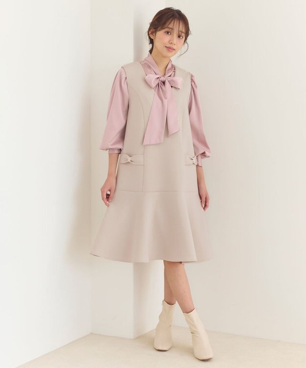 Feroux 【新型・洗える】リボンデザイン ダンボールワンピース キャメル系