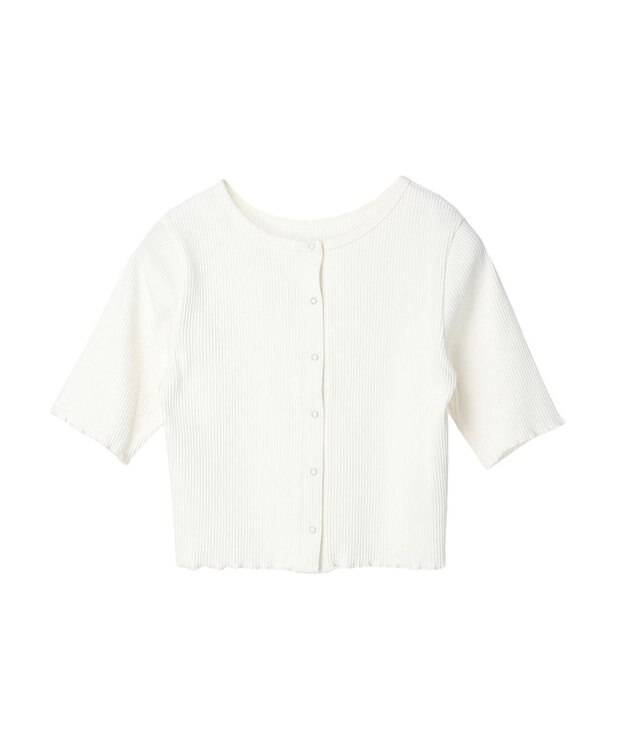 earth music&ecology ドットボタン５分袖リブプルオーバー Off White