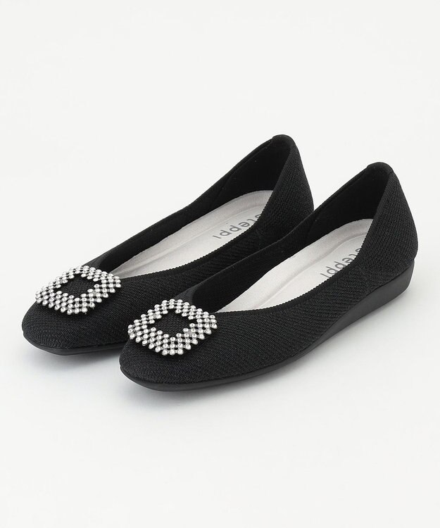 steppi 【洗える/撥水】ビジュー付 スクエア パンプス ブラック