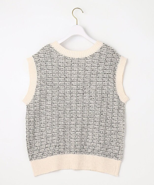 ANY SIS 【洗える】ツイードニット ベスト 白黒MIX