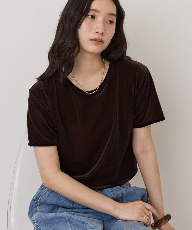 AMERICAN HOLIC シアーベロア配色プルオーバー Brown
