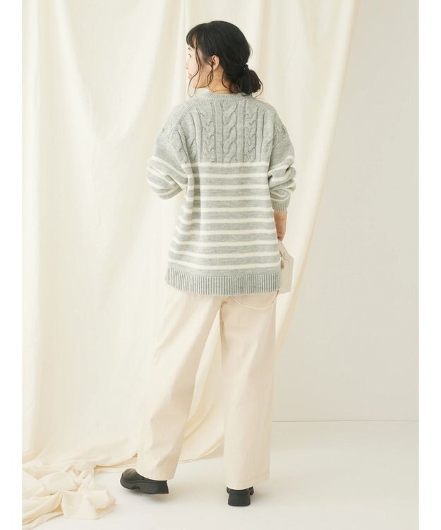 CRAFT STANDARD BOUTIQUE ケーブル×ボーダードッキングプルオーバー Border Gray