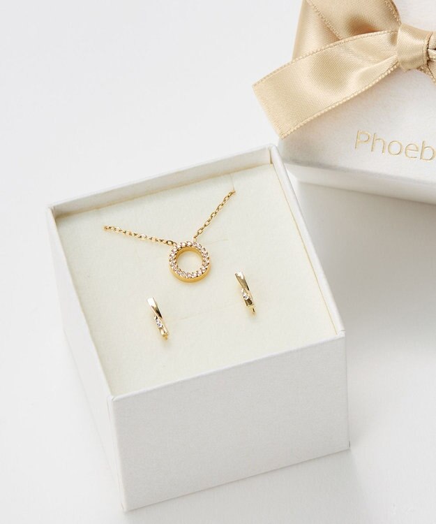 Phoebe 【数量限定】パヴェモチーフネックレス&ツイストイヤリングセット/BOX&ショッパー付き ゴールド