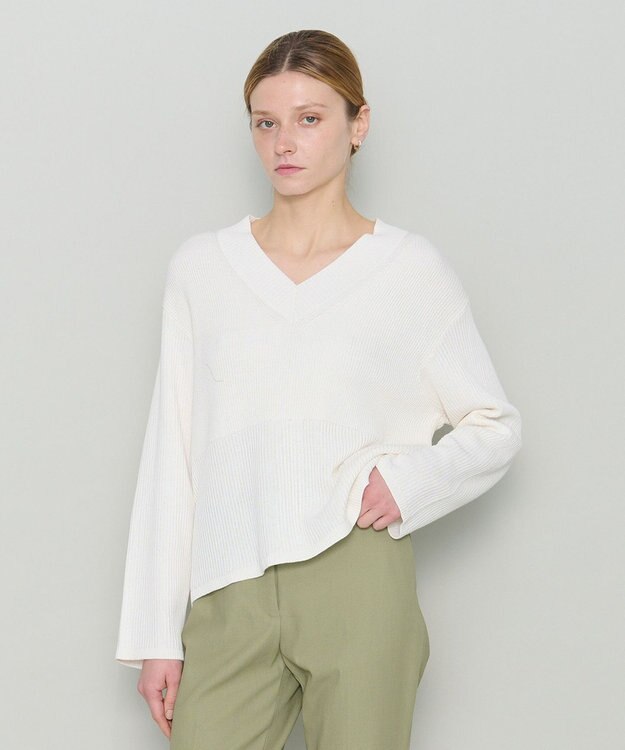 JOSEPH 【洗える】シルクコットン　Vネックニット Oyster white