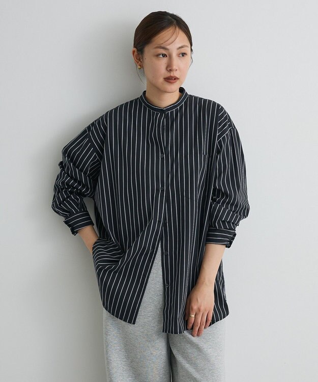 CRAFT STANDARD BOUTIQUE バンドカラーシャツ Stripe Navy