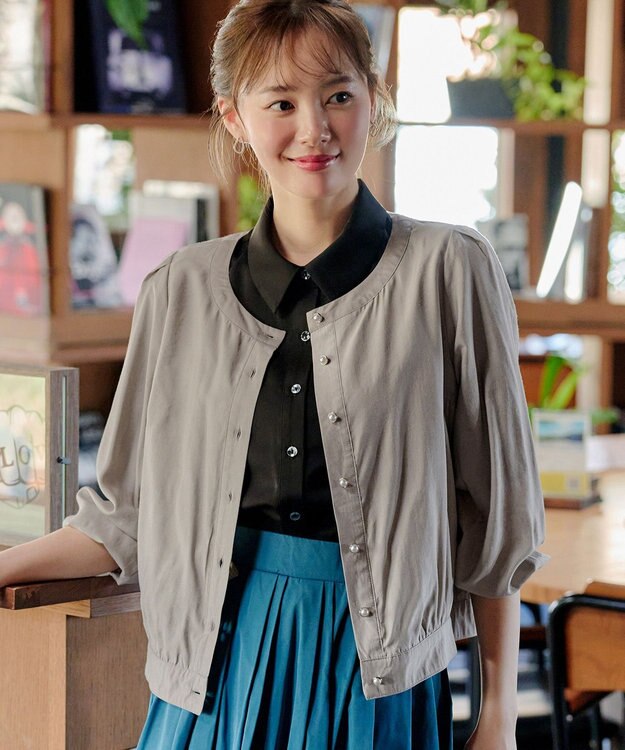 Tiaclasse L 【洗える】パールボタンシアーブルゾン グレージュ