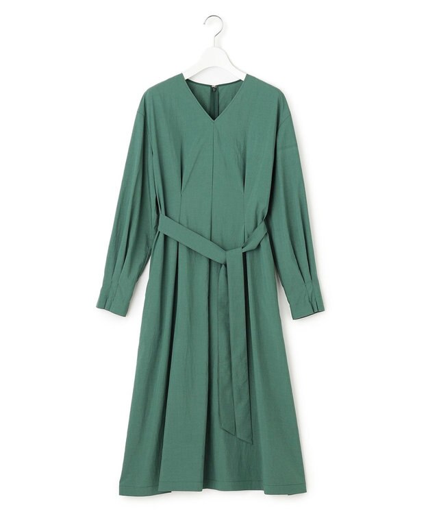 23区 【洗える】ヴィンテージライトタフタ タック ワンピース ダークグリーン系
