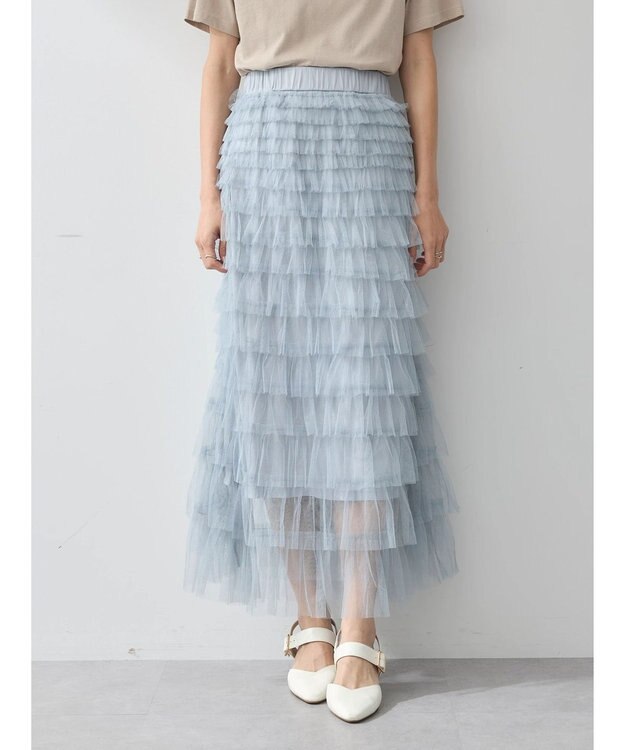 earth music&ecology ティアードフリルチュールスカート Grayish Blue
