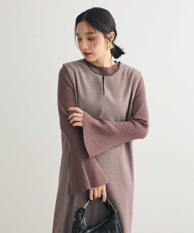 Green Parks 柄圧縮ポンチキーネックジャンスカ Brown