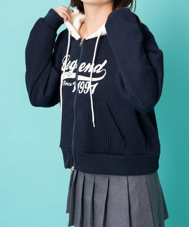 WEGO バイカラーニットジップパーカー ネイビー