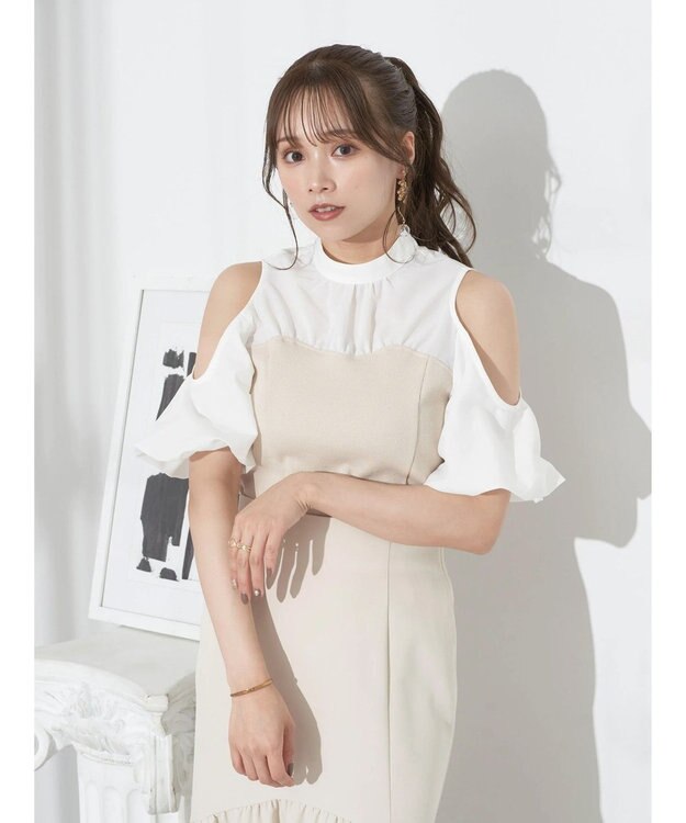 earth music&ecology オープンショルダードッキングプルオーバー Ivory