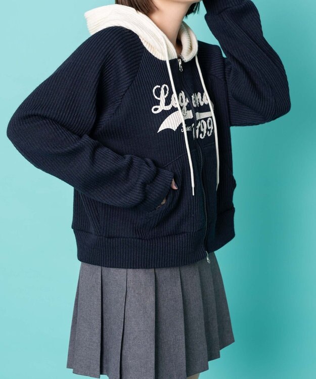 WEGO バイカラーニットジップパーカー ネイビー