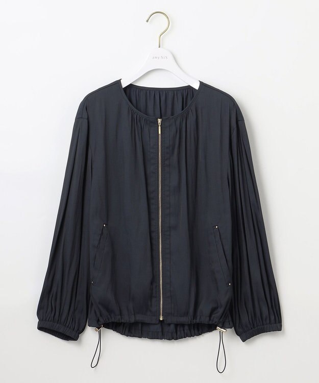 ANY SIS S 【接触冷感・速乾・UVカット】ツヤテロギャザー ブルゾン ネイビー