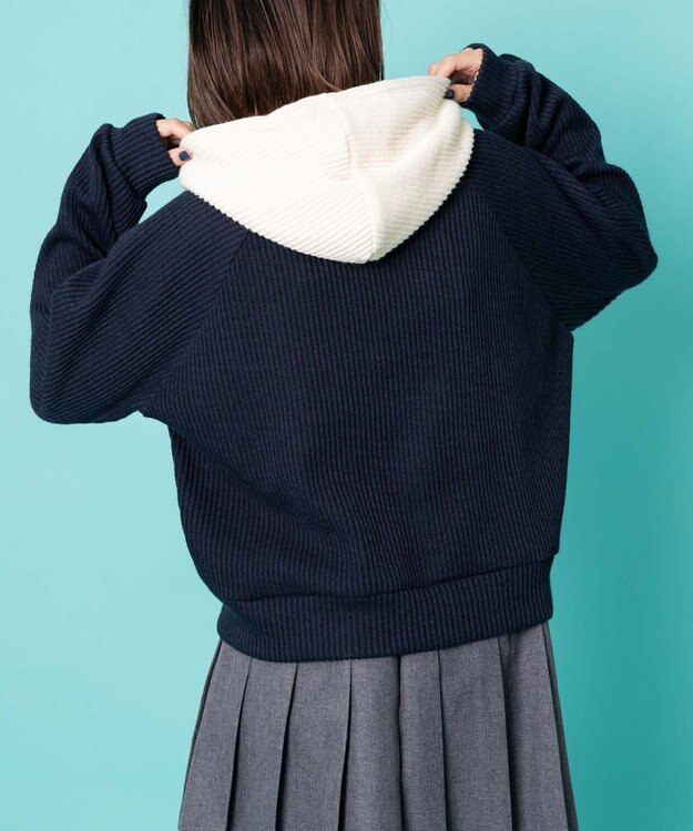 WEGO バイカラーニットジップパーカー ネイビー