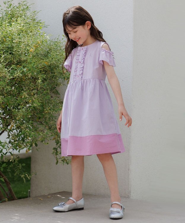 組曲 KIDS 【UVケア】【150-160㎝】バイカラー ワンピース ラベンダー