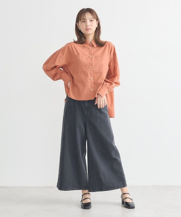 earth music&ecology オーバーフレアシャツ Pink Orange