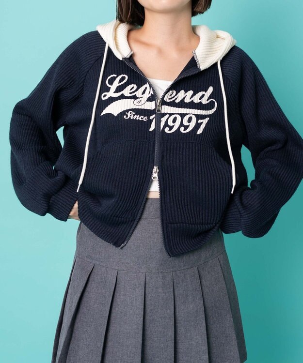 WEGO バイカラーニットジップパーカー ネイビー