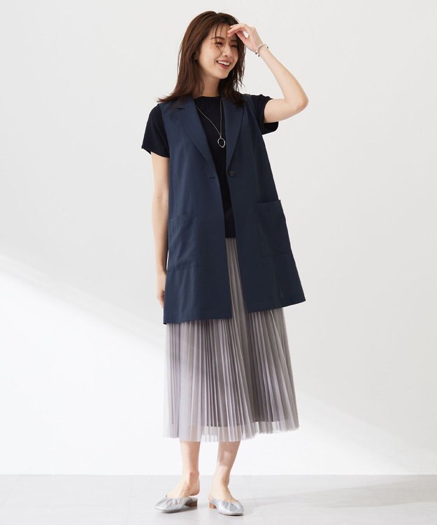 J.PRESS LADIES L 【WEB限定カラーあり・洗える】ハイゲージチュール プリーツ スカート ライトグレー系