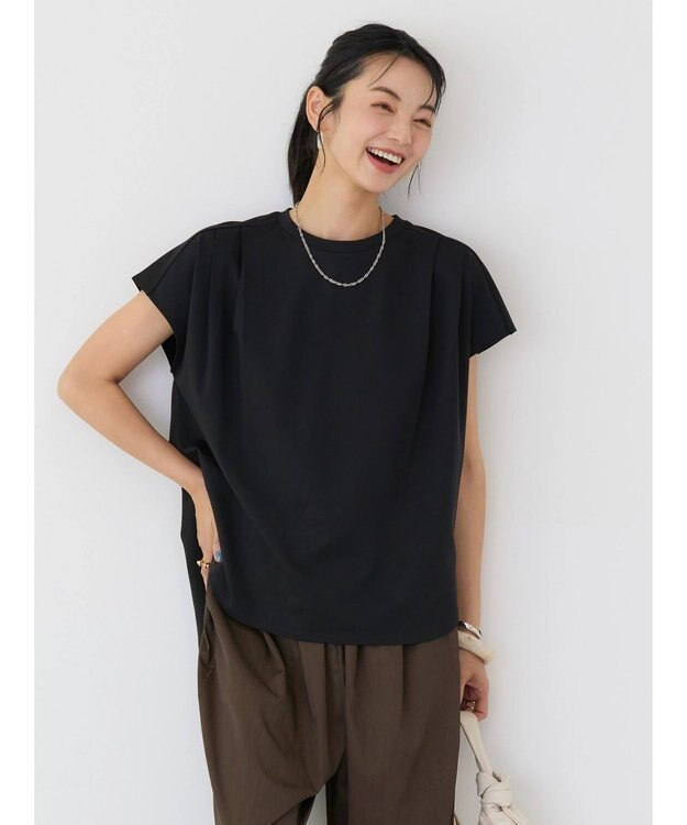 AMERICAN HOLIC 接触冷感フレンチスリーブタックポンチプルオーバー Black