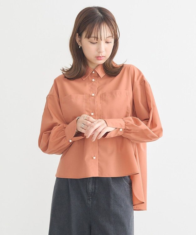 earth music&ecology オーバーフレアシャツ Pink Orange