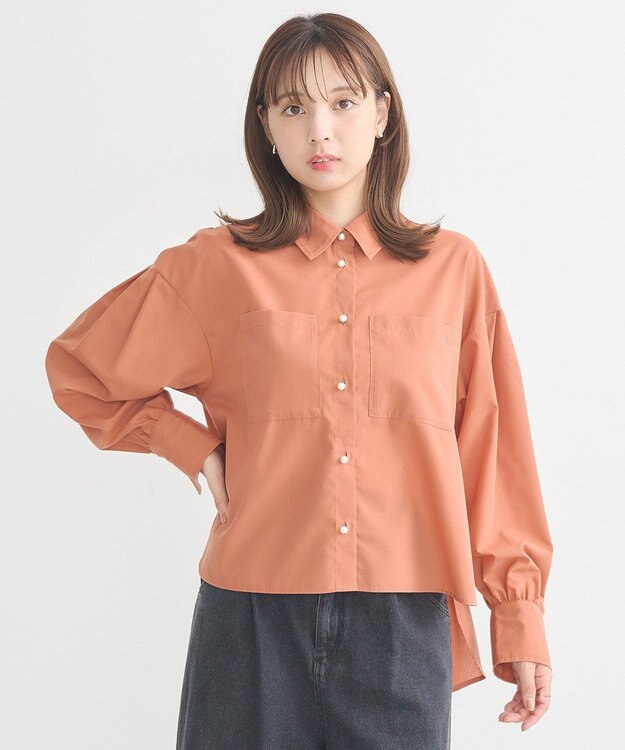 earth music&ecology オーバーフレアシャツ Pink Orange