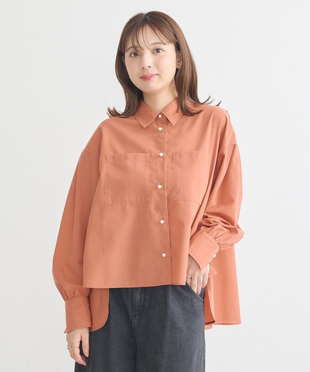 earth music&ecology オーバーフレアシャツ Pink Orange