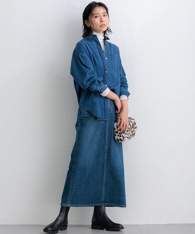 23区 【洗える】ライトダンガリー 2WAY シャツ スカイブルー系