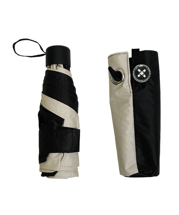 +RING UNISEX プラスリング 晴雨兼用 簡単開閉式折傘 BLK×BGE T1339 黒