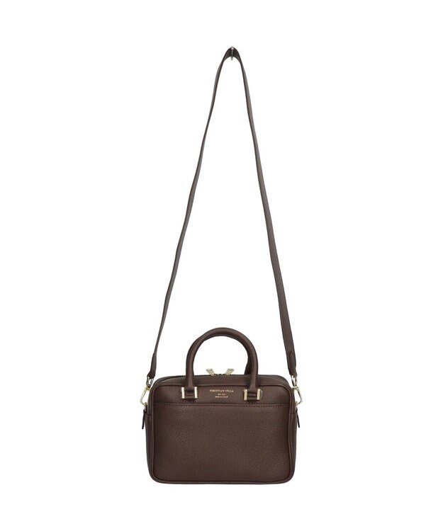 INTER-CHAUSSURES 【CHRISTIAN VILLA】ボックスシルエットレザーハンドバッグ ダークブラウン