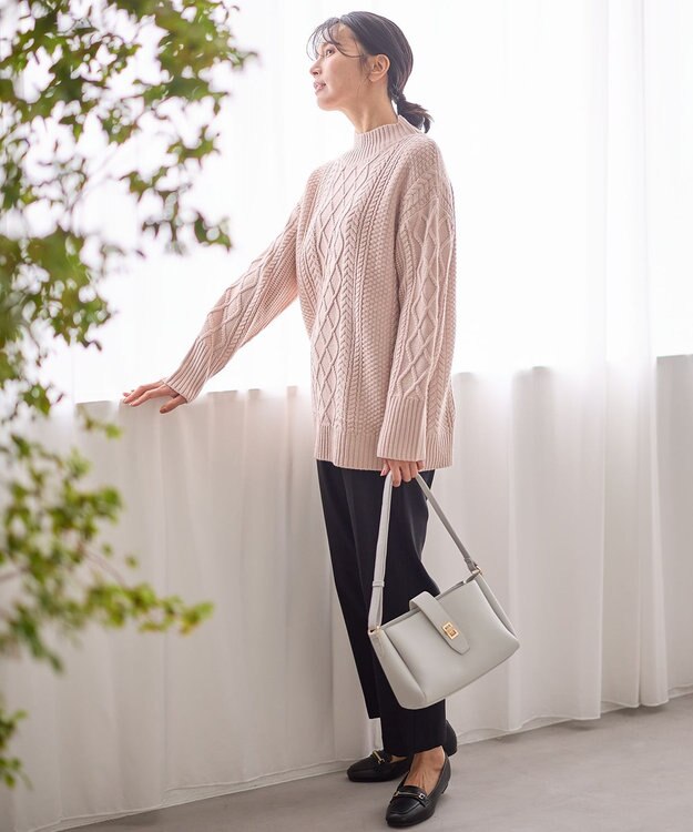 ANY L ソフトタッチケーブルニットチュニック ピンク