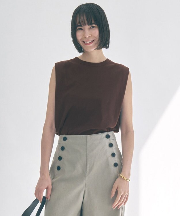 UNFILO ドライタッチフライス ノースリーブ Tシャツ ブラウン