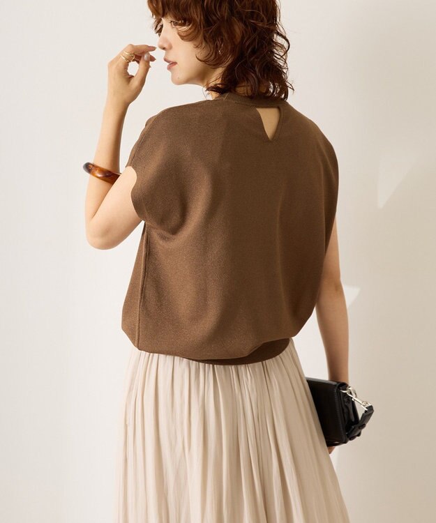 AMERICAN HOLIC 【接触冷感】ラメフレンチスリーブニットプルオーバー Brown