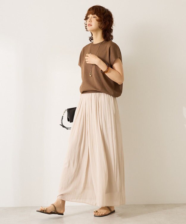 AMERICAN HOLIC 【接触冷感】ラメフレンチスリーブニットプルオーバー Brown