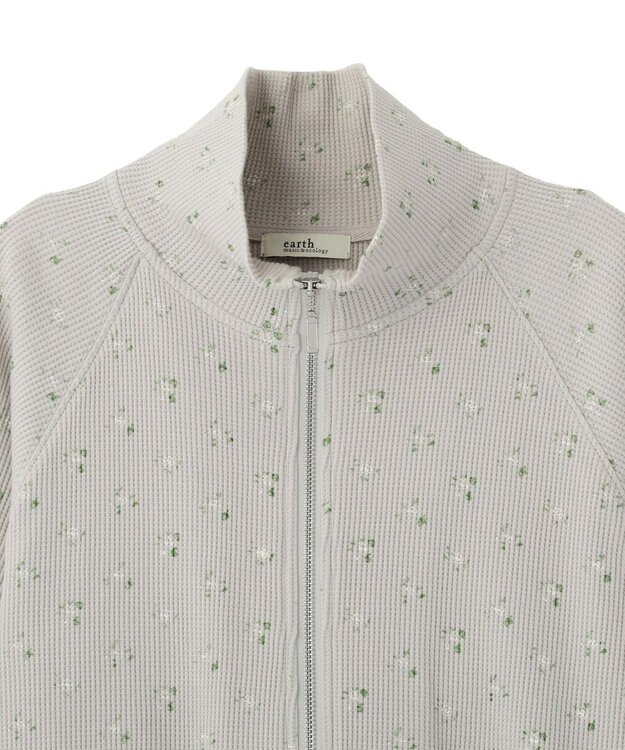 earth music&ecology 【予約】【綿100％】ダブルジップワッフルカーディガン フラワー