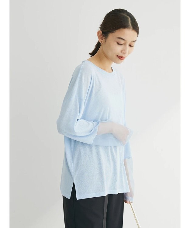 Green Parks 袖チュールドッキングプルオーバー Sax