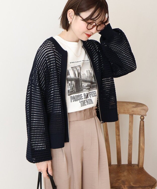 AMERICAN HOLIC 【先行予約】ジップアップメッシュニットカーディガン【WEB限定カラー有り】 Dark Navy