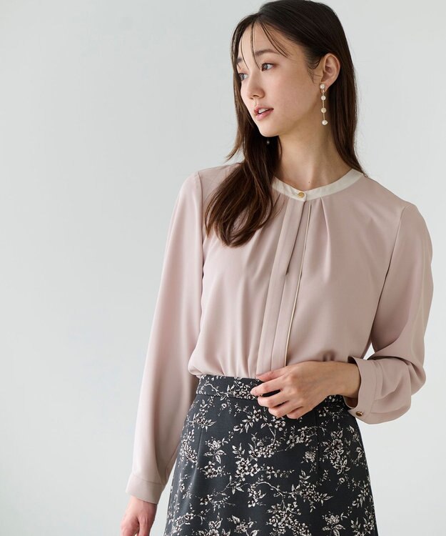 ANY SIS S 【洗える】フロントタック ブラウス ローズグレー×アイボリー