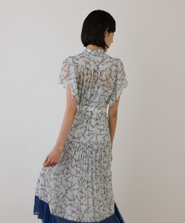 GRACE CONTINENTAL ボウタイプリーツプリントワンピース ブルー