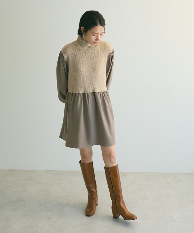 Green Parks ａ．布帛切り替えニットミニワンピース Beige